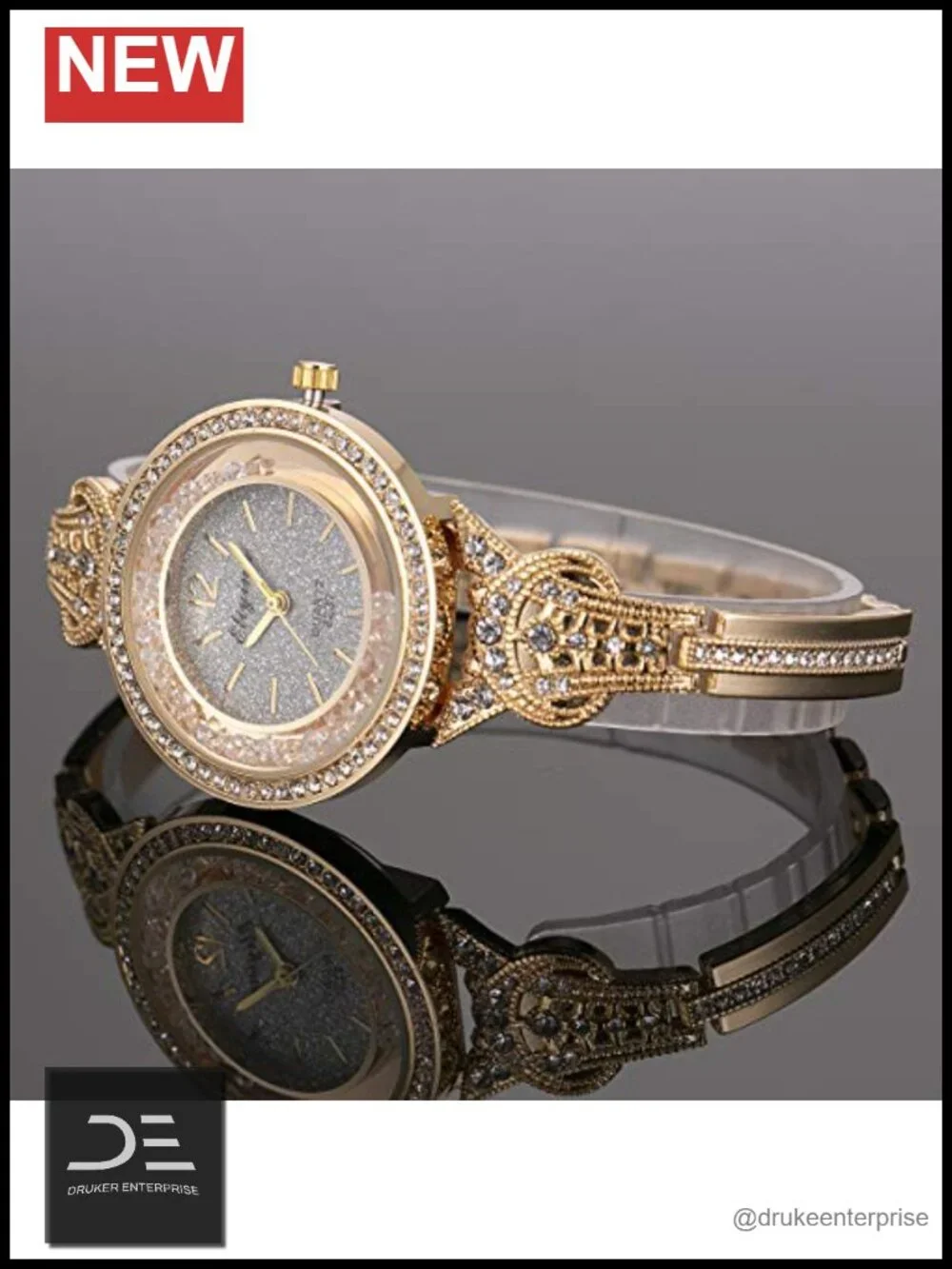Lady Wrist Watch Quartz Gold Stainless Steel Crystal Dress Fashion Bracelet